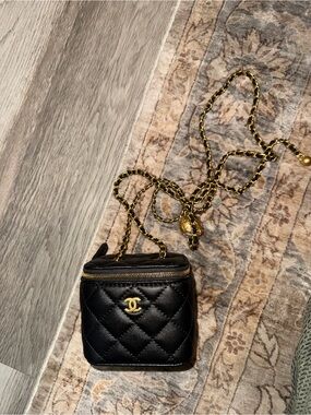 CC Black Quilted Mini Vanity Crossbody with Gold Chain